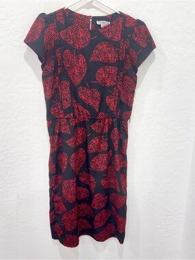 Vintage Taurus 2 Dress Women’s 8 Black Red Leaf Pleated Sleeves Cocktail